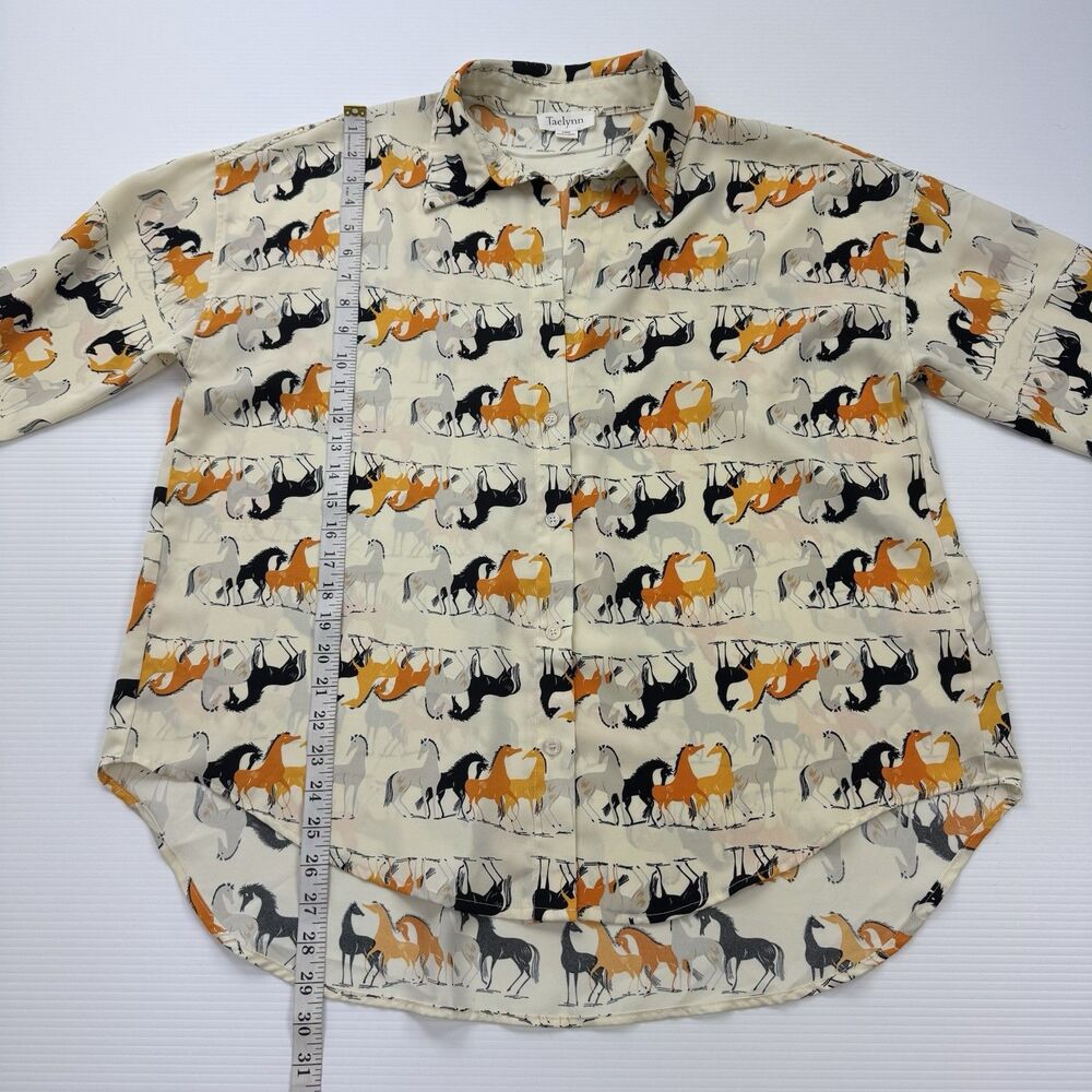 Taelynn Womens L Horse Print Blouse Button Down Shirt Equestrian Novelty - Picture 7 of 8